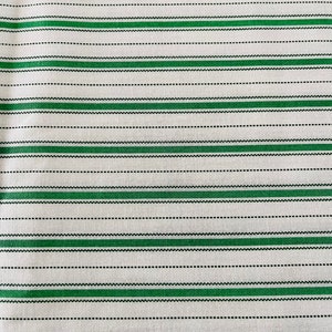 44&quot; wide x 2 yards long green and white striped quilter&#39;s cotton fabric by Animal Quackers for Kim Cause by Maywood Studios, not preshrunk.