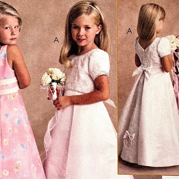 UNCUT 1999 McCall's 2536 toddler's and girl's fancy lined floor-length gown, suitable for weddings & special occasions; sizes 3-4-5 or 6-7-8