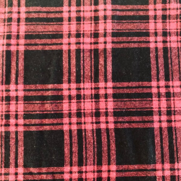 61" wide x 2 yards 5" long medium weight woven wool or wool-like fabric in a sumptuous raspberry and black plaid, perfect condition