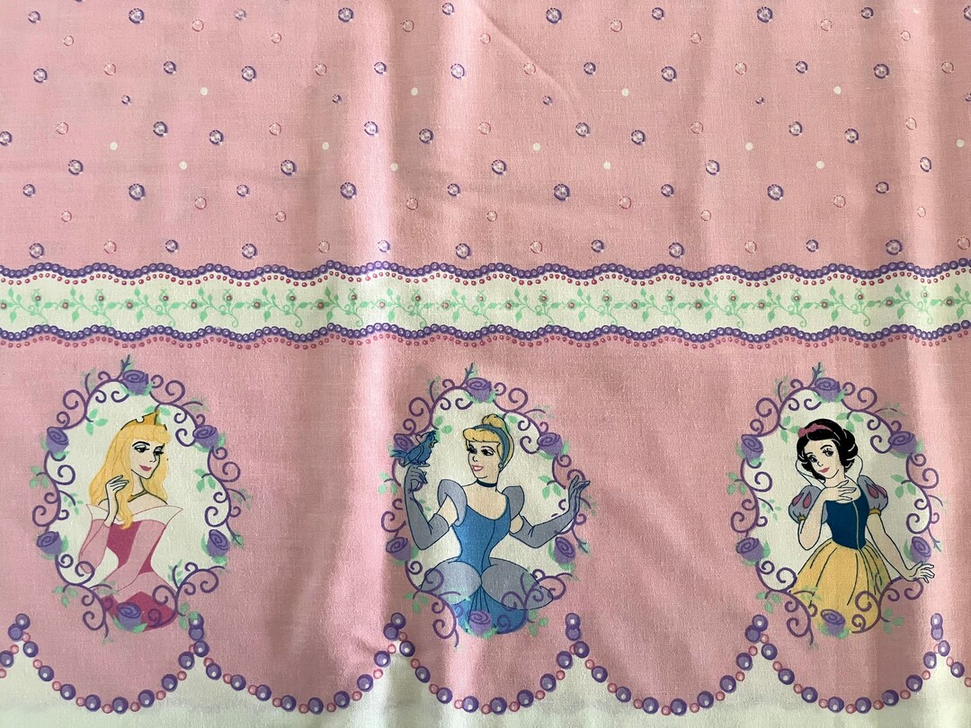 45 Wide Allcotton Disney Princess Border Print Fabric, Pink With