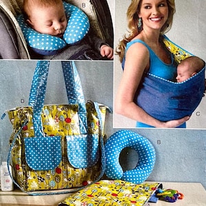 UNCUT 2012 Butterick 5798 accessoires voor baby; neksteun, draagzak, aankleedkussen, luiertassen.