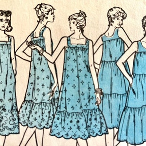Complete 1981 McCall&#39;s 7514 misses&#39; sleeveless, pullover sun dress with optional tiers and ruffles, shoulder strap variations; bust 36-38&quot;.