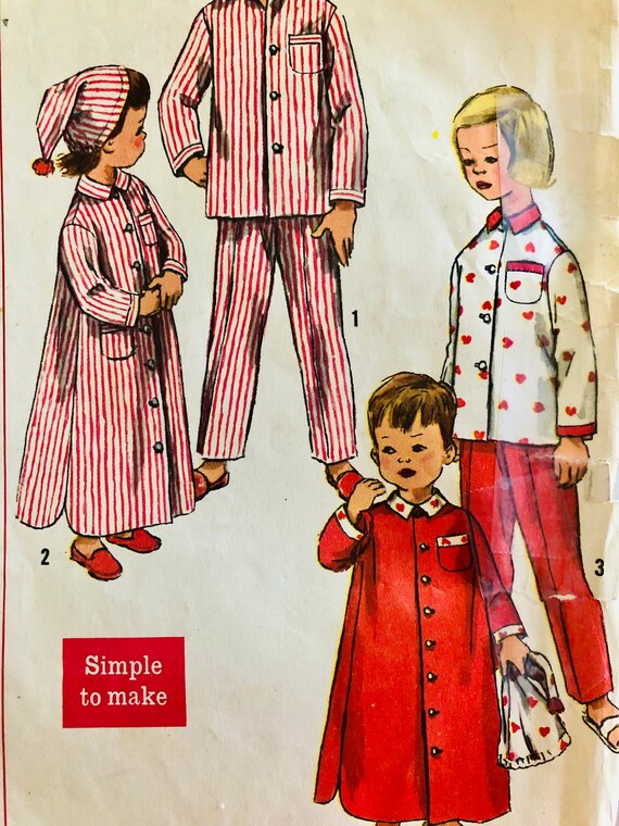 UNCUT 1957 Simplicity 2288 Children s Two piece Pajamas Button