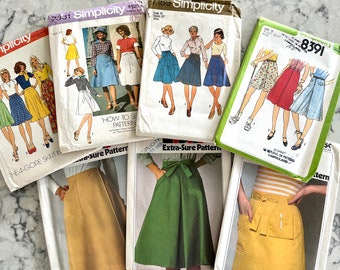 UNCUT 1970&#39;s Simplicity skirt patterns 6746, 7331, 8112, 8151, or 8534; 4-gore, wrap, culottes, pocket variations, more!!