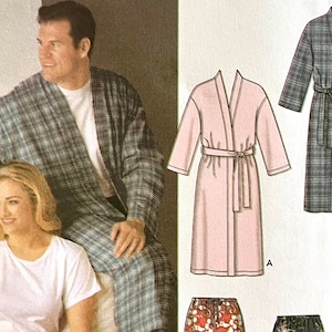 UNCUT 2003 Simplicity 5314 unisex 2-hour sleepwear pattern for drop robe, sleep pants or shorts; chest sizes 40"-50".