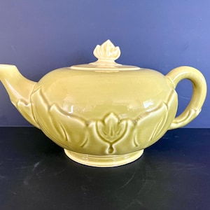 Mid-Century Steubenville Woodfield Teekanne, Golden Fawn Lotus Glasur, Crazed Lasur