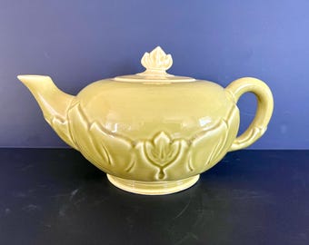 Mid-Century Steubenville Woodfield Teapot, Golden Fawn Lotus Glaze, Crazed Glaze