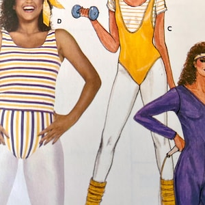 UNCUT 1980's Butterick 6319 misses' leotards, body suit, top and brief designed by Jayne Kennedy; size M, busts 34"-36".