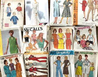 Bundle of 12 vintage sewing patterns for women and teen's from the 60's, 70's and 80's, jackets, dresses, camisoles, pants, skirts, more!