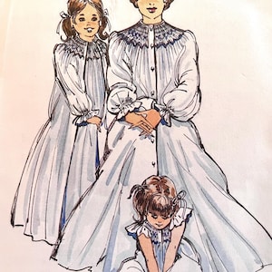 UNGESCHNITTEN, unbenutzt 1983 The Children's Corner Muster # 70 "Caroline" gesmokter Morgenmantel und Nachthemd, Mädchengrößen 5-6-7.