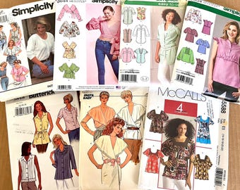 UNCUT misses' blouses and tops by Style, Simplicity, Butterick and McCall's, sizes and pattern numbers below.