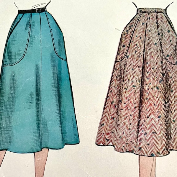 Vintage 1954 McCall's 9807 misses' midi skirt with applied pockets, waistband piece missing; waist size 30".