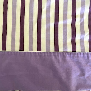 Vintage flat or fitted full-sized striped bed sheets in purples on white, both is great condition with just the faintest fading.