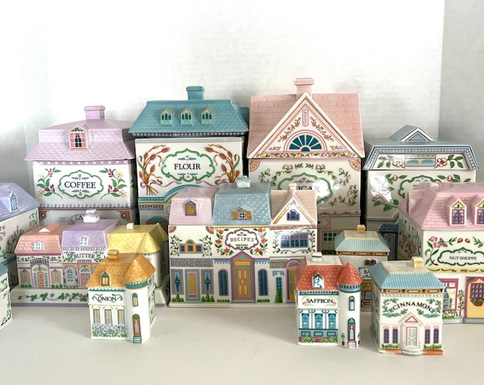 Lenox Village Circa 1990 Painted Ceramic Canisters, Spice Jars, Butter ...