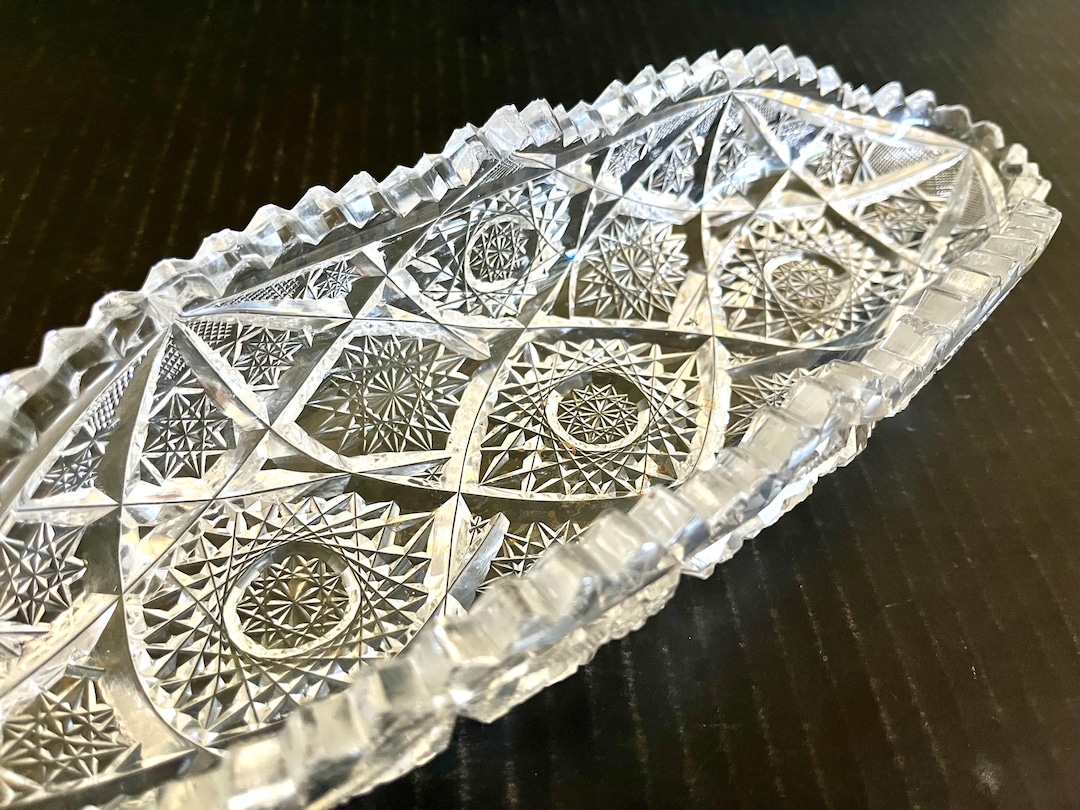 Antique ABP Cut Glass Celery or Relish Dish With Sharp, Deep Cuts ...