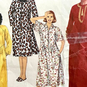 May include: Three different styles of long robes, one with a leopard print, one with a floral print, and one with a red solid color and gold trim.