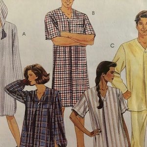 UNCUT 1993 McCall&#39;s 6642 unisex easy sew nightshirts and pajamas, sleep hat and booties; size M (chest size 36&quot;, 38&quot;)