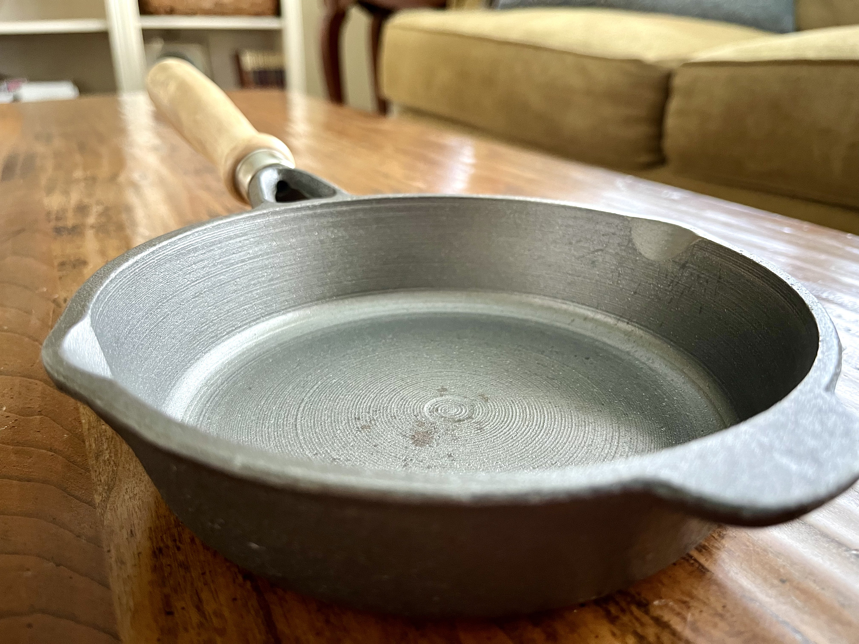 Like New W.K.M. Cast Iron Skillet With Wooden Handle and