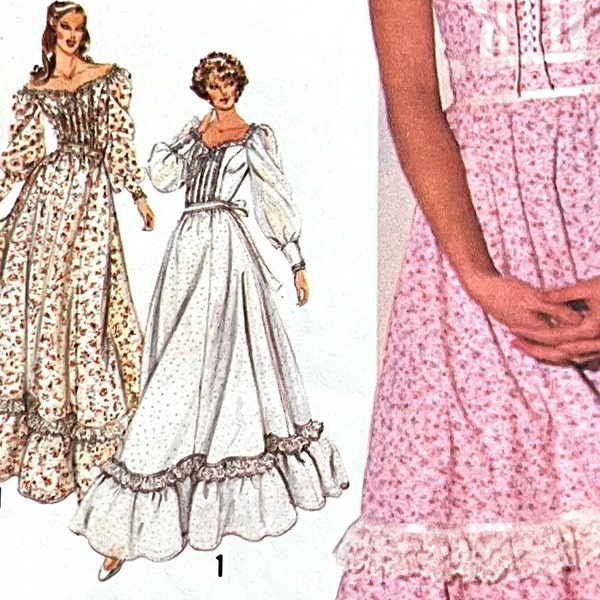 UNCUT 1981 Simplicity 5093 misses' or teen's Gunne Sax dress in midi or maxi length, sweetheart neckline, ruffled hemline; size 6, bust 30.5