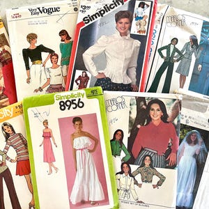 Bundle of 8 vintage sewing patterns for women from the 70&#39;s and 80&#39;s, size 10, bust 32.5&quot;, mini skirts, pants, vest, jackets, tops, dresses!