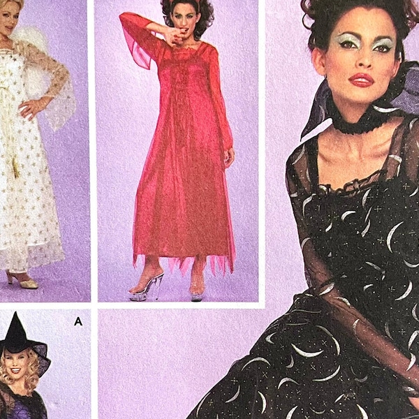 UNCUT 2000 Simplicity 9309 misses' costume dress with sheer overlay; angel, devil, vampire, witch; sizes 14-20, busts 36"-42".