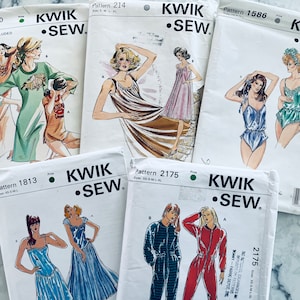 UNCUT vintage Kwik Sew misses&#39; sleepwear, nightgowns, nightshirts, teddys, footed pajamas, negligees, all in terrific condition.