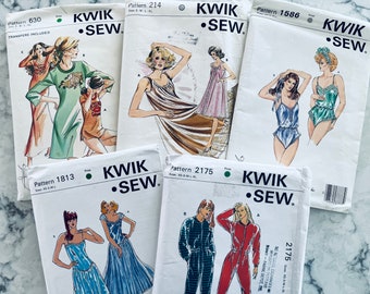 UNCUT vintage Kwik Sew misses' sleepwear, nightgowns, nightshirts, teddys, footed pajamas, negligees, all in terrific condition.