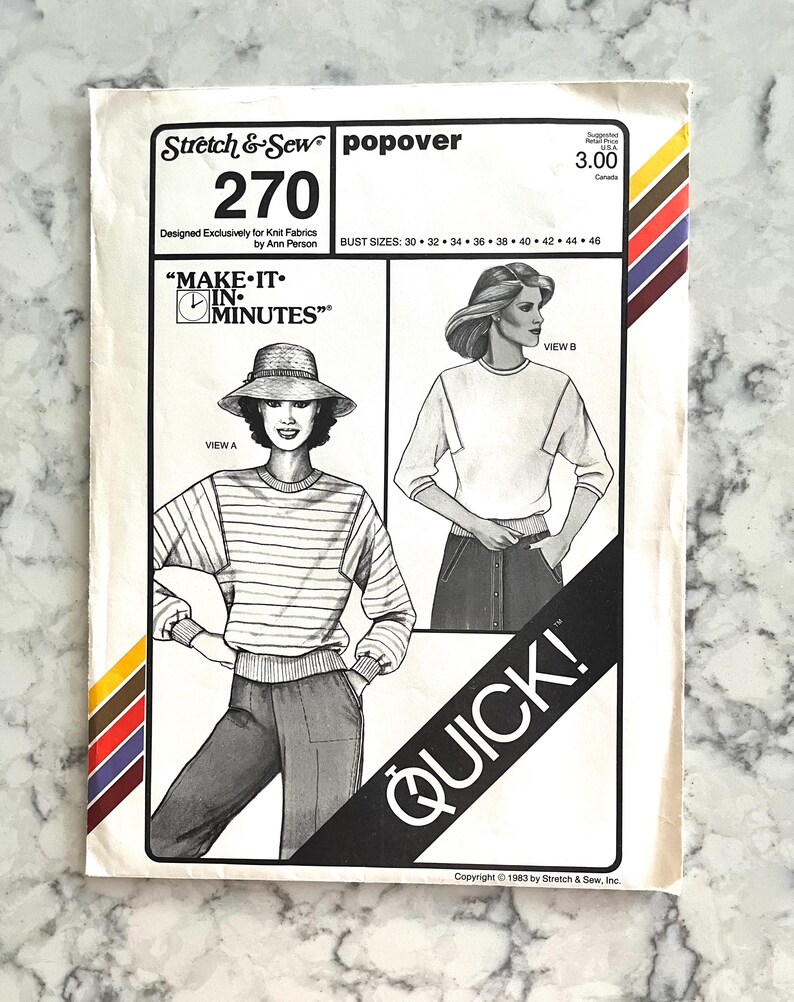 UNCUT 1983 Stretch & Sew 270 Misses' Popover Top Pattern, Easy and ...