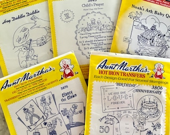 UNCUT, many unopened, Aunt Martha's hot iron transfers for embroidery and other crafts, baby quilts, decorative linens, nursery rhymes, more