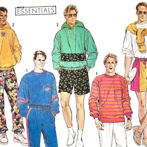 UNCUT 1990 Simplicity 7073 pantalones deportivos, pantalones cortos, jersey o sudadera con capucha para hombre, básicos y fáciles de poner; Tallas XS-XL todo incluido.