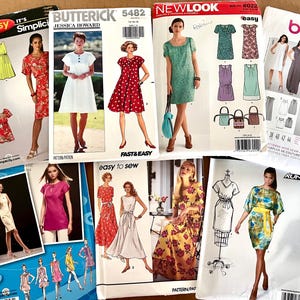 UNCUT pullover dress patterns in all sizes, all styles by Simplicity, New Look, Burda, Butterick, see details under desc