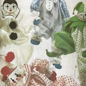 UNCUT 1981 Simplyicity 5259, 213, 8379 Clown Puppen Schnittmuster , Transfers für die Gesichter inklusive, ca. 51cm fertige Höhe, MIME, Narr, Clown.