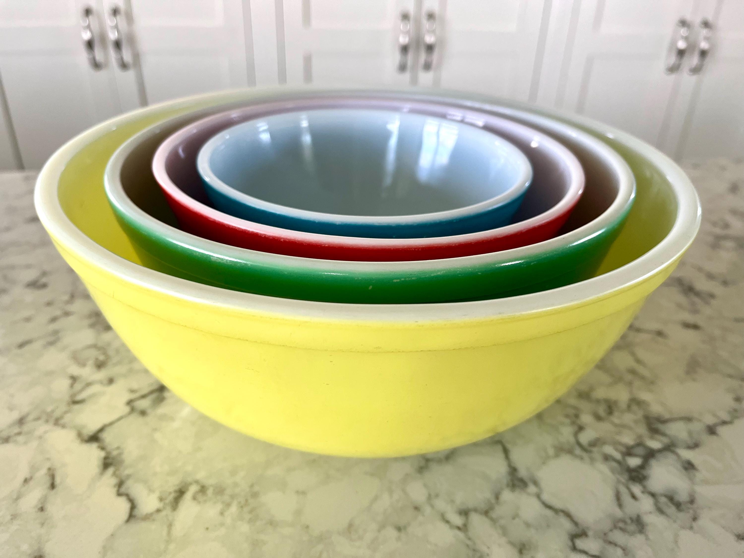 Vintage Pyrex Primary Colors Mixing Bowls, Yellow 404, Green 403
