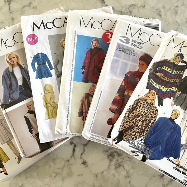 UNCUT Simplicity and McCall's lined and unlined coats and jacket patterns for women; most in large to extra large sizes. Buy one or all!