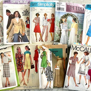 Konvolut von 9 Vintage-Schnittmustern aus den 60er, 70er und 80er Jahren für miises&#39; Größe 10, Büste 82&quot;; Röcke, Tops, Kleider, Hosen, Jacken.