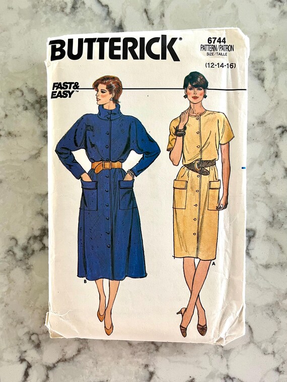 UNCUT 80's Butterick 6744 Misses' Button Front Dress or Coat Dress