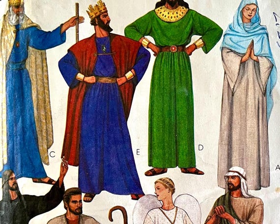 UNCUT 1981 McCall's 2066 or 7732 adult's, teen's nativity costume pattern; gowns, robes, wings, crowns, collar, bands; chest/bust 40"-42".
