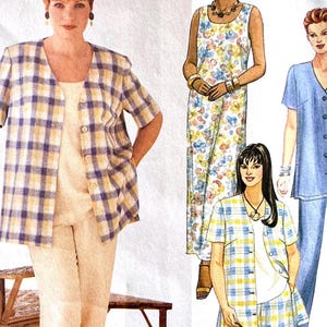 UNCUT 1999 misses&#39; and women&#39;s button front top, pullover dress or shirt, pull-on pants or shorts; sizes 22-26, busts 40&quot;-44&quot;.