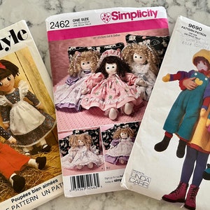 UNCUT vintage doll patterns, Style 2011 20-inch boy & girl, Simplicity 2462 21-inch curly-haired dolls, Vogue 9690 27-inch boy, girl dolls.