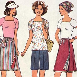 May include: An illustration of three figures in summer outfits. One wears a pink top and striped skirt, another a floral top and shorts, and the third a white top and red skirt. Each outfit has a unique style.