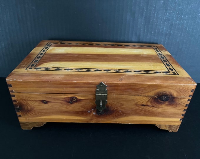 Vintage Cedar Dressertop Box for Jewelry, Letters, Treasures