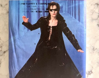 UNCUT 2003 Simplicity 5380 misses' Matrix Trinity costume pattern, laced front bustier top, duster coat, pants; sizes 14-22, busts 36"-44".