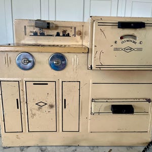 The Empire Metal Ware Corporation toy electric stove and oven that really heats up! Well loved but all components work, pans included.