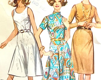 Vintage 1971 Simplicity 9549 misses' bonus dress pattern with fitted bodice, sleeve options and full or narrow skirt; size 42, bust 46".