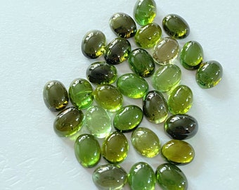 Natural Green Tourmaline Cabochon: 6x8mm Oval Gemstone