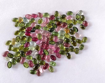 Natuurlijke veelkleurige toermalijn ovale cabochon edelstenen, 3 x 5 mm