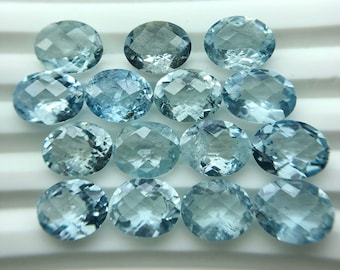 Piedra preciosa aguamarina ovalada de 8 x 10 mm: piedra suelta con corte de cuadros