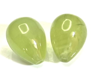 Prehnite Drops Pair, Green Cabochon Gemstone, 10x13mm