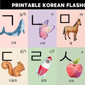 Printable Korean Flashcards Hangul Hangeul with English Sounds Alphabet Language Homeschool Modern Minimal Digital Download
