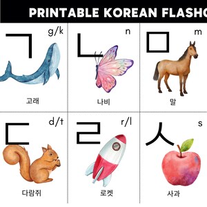 koreanische Bildkarten Hangul Hangeul mit Englisch Sounds Alphabet Sprache Homeschool Modern Minimal Digital Download